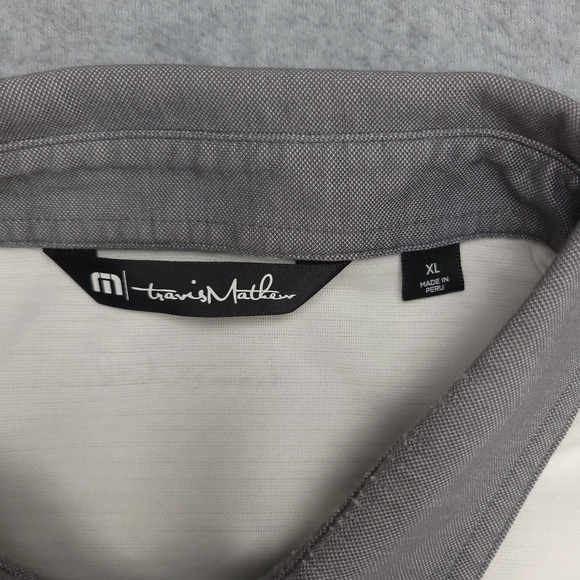 TravisMathew Polo Shirt Mens XL White Gray Dismal River Golf Pima Cotton Stretch - Picture 3 of 16